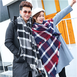 Rainbow colored plaid tassel cashmere scarf