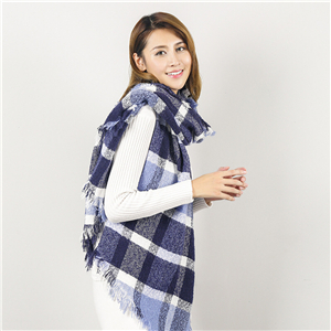 Rainbow colored plaid tassel cashmere scarf