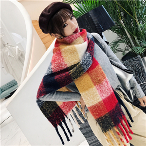 Colorblock plaid wool tassel scarf cheap from China