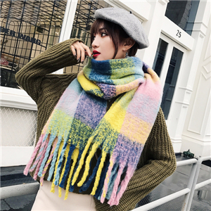 Colorblock plaid wool tassel scarf cheap from China