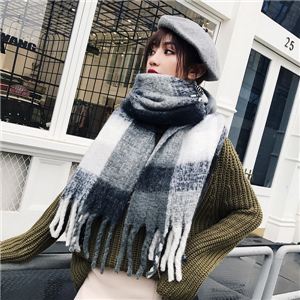 Colorblock plaid wool tassel scarf cheap from China
