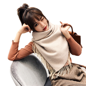 Long double-sided wave fringed cashmere scarf
