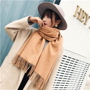Long double-sided wave fringed cashmere scarf