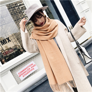 Long double-sided wave fringed cashmere scarf