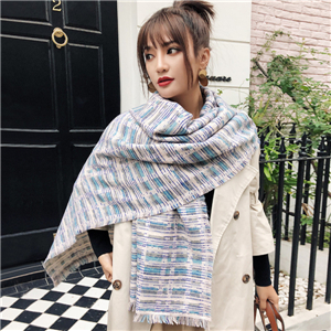 Color strip lattice tassel cashmere cheap scarf