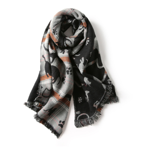 Wholesale cat print tassel cashmere scarf