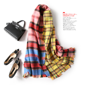 Colored plaid tassel cashmere scarf