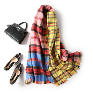 Colored plaid tassel cashmere scarf