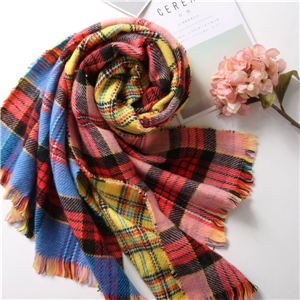 Colored plaid tassel cashmere scarf