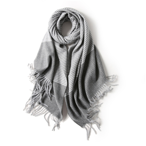 Solid color plaid embossed tassel scarf