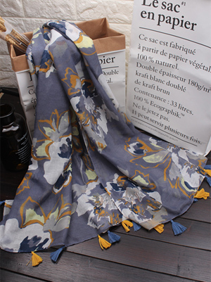 splashy flower head scarf tassel scarves