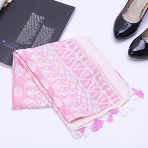 spring style geometric pattern cotton linen tassel scarf