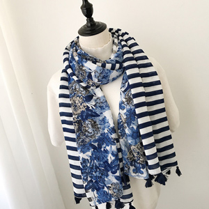 Spring and Autumn floral flower cotton scarf tassel shawl