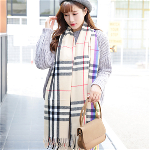 Rainbow plaid fringe cashmere thicken cheap scarf