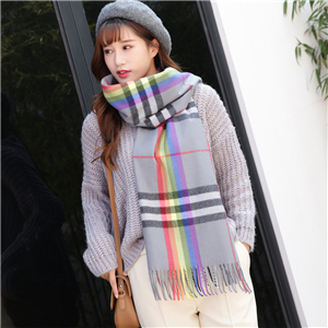 Rainbow plaid fringe cashmere thicken cheap scarf