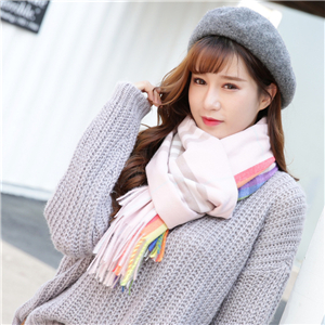 Rainbow plaid fringe cashmere thicken cheap scarf