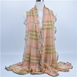 Wholesale plaid edging gold thread lace Muslim scarf