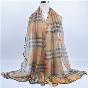 Wholesale plaid edging gold thread lace Muslim scarf