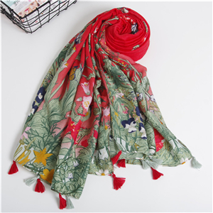 Magpie flower print tassel cotton cheap scarf