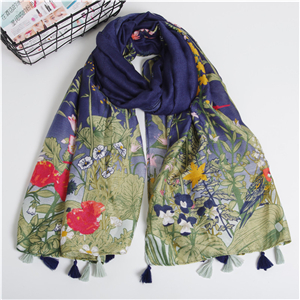Magpie flower print tassel cotton cheap scarf
