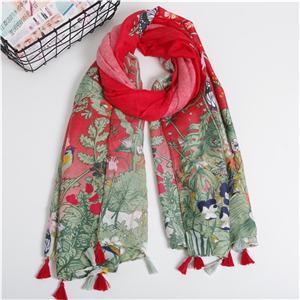 Magpie flower print tassel cotton cheap scarf