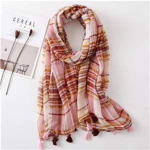 Plaid pattern fringed Bali yarn cheap scarf