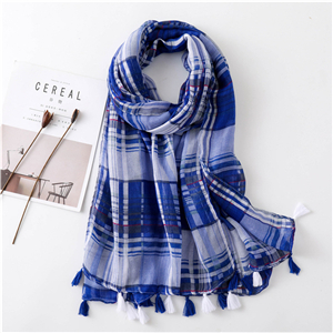 Plaid pattern fringed Bali yarn cheap scarf