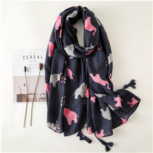 Navy blue elephant print tassel cotton wholesale scarf