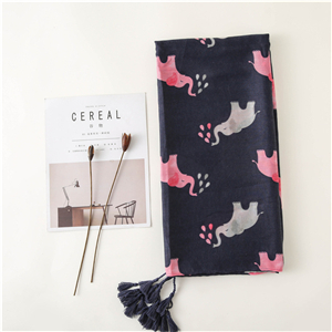 Navy blue elephant print tassel cotton wholesale scarf