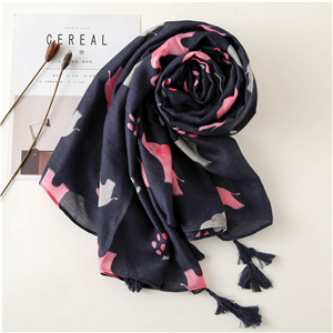Navy blue elephant print tassel cotton wholesale scarf