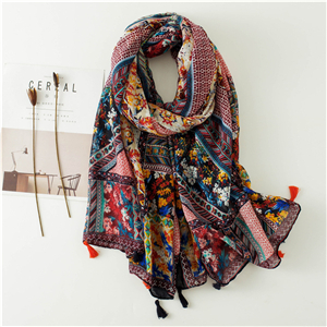Vintage totem print tassel cotton scarf cheap from China
