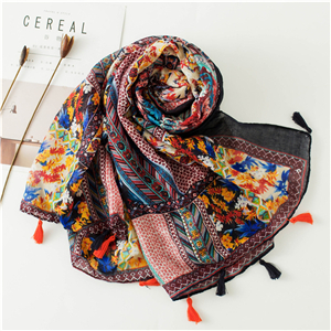 Vintage totem print tassel cotton scarf cheap from China