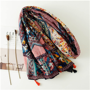 Vintage totem print tassel cotton scarf cheap from China