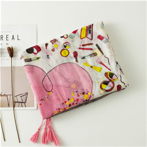 Wholesale cartoon print tassel cotton scarf