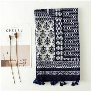 Wholesale blue white porcelain print tassel cotton scarf
