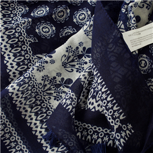 Wholesale blue white porcelain print tassel cotton scarf