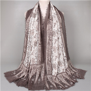 Pleated printed Muslim cotton scarf wholesale from China