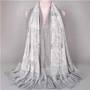 Pleated printed Muslim cotton scarf wholesale from China