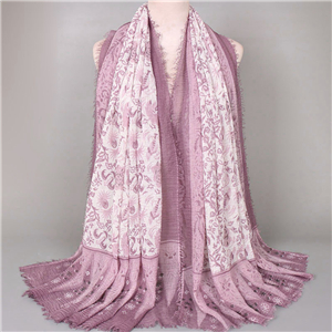 Pleated printed Muslim cotton scarf wholesale from China