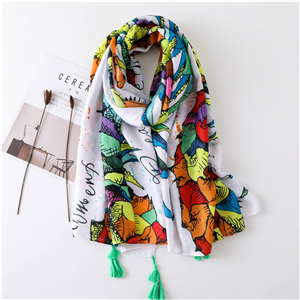 Wholesale pineapple pattern print tassel cotton scarf