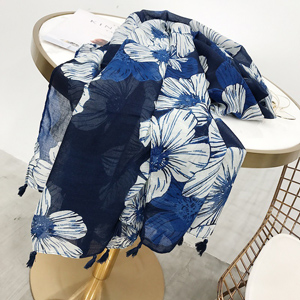 large flower print cotton scarves tassel headdress