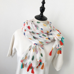 Colorful dot fringed scarves wholesale