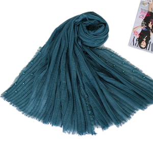 Solid color crease muslim cotton hemp nail pearl cheap scarf