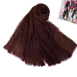 Solid color crease muslim cotton hemp nail pearl cheap scarf