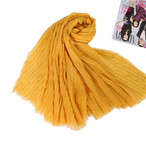 Solid color crease muslim cotton hemp nail pearl cheap scarf