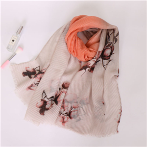 Wholesale Muslim gradient print pleated cotton scarf