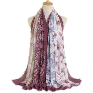 Wholesale pleated floral print hairy cotton scarf