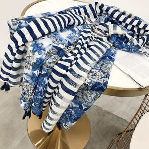 Spring and Autumn floral flower cotton scarf tassel shawl