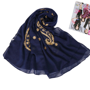 Wholesale Muslim cotton gold embroidered cashew printed scarf