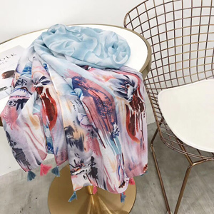 Ink painted vintage tassels scarf